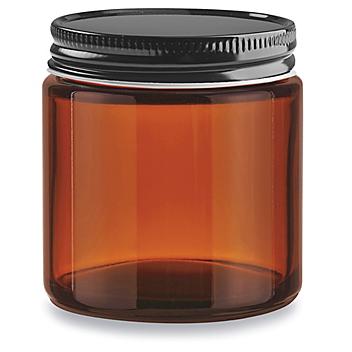 Amber Straight-Sided Glass Jars - 4 oz, Metal Lid S-25206