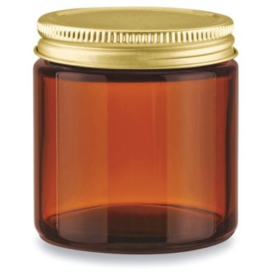Amber Straight-Sided Glass Jars - 4 oz, Gold Metal Cap S-25206M-GLD