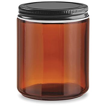 Amber Straight-Sided Glass Jars - 8 oz, Metal Lid S-25207