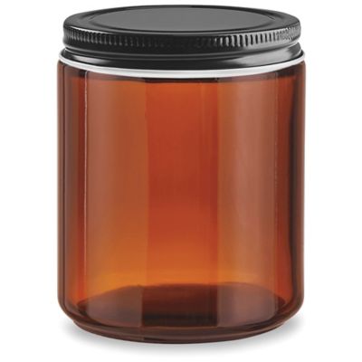  Amber Straight-Sided Glass Jars - 8 oz, Metal Cap