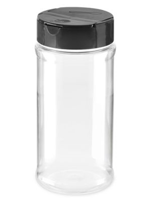 8 oz Clear PET Spice Bottles w/ Black Pressure Sensitive Lined Caps