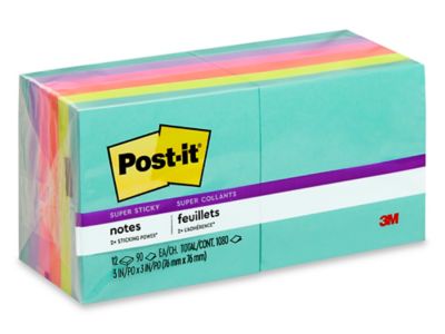 3M Post-itᴹᴰ – Feuillets autocollants originaux – 1 1/2 x 2 po, assortiment  de couleurs vives S-25415 - Uline