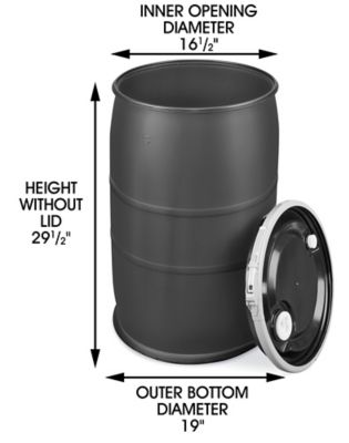 ঢাকনা সহ প্লাস্টিকের ড্রাম - 30 গ্যালন, খোলাঢাকনা সহ প্লাস্টিকের ড্রাম - 30 গ্যালন, খোলা  