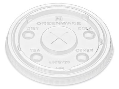 Greenware&reg; Compostable Clear Lids - 9 oz, Flat S-25563