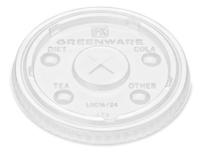 Greenware&reg; Compostable Clear Lids - 12, 16 & 20 oz, Flat S-25564