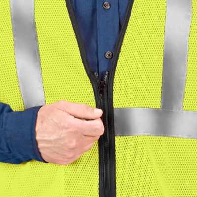Class 2 Zipper Hi-Vis Safety Vest - Lime, L/XL S-25611G-L - ULINE