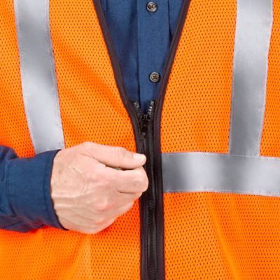 Class 2 Zipper Hi-Vis Safety Vest - Orange, L/XL S-25611ORG-L - ULINE