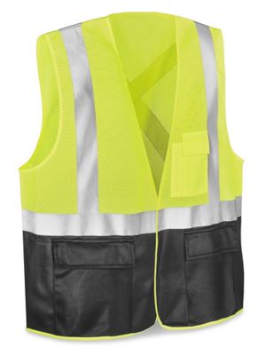 Class 2 Black Bottom Hi-Vis Safety Vest with Pockets - Lime, L/XL S-25614G-L