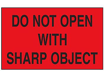 "Do Not Open with Sharp Object" Label - 3 x 5" S-2582