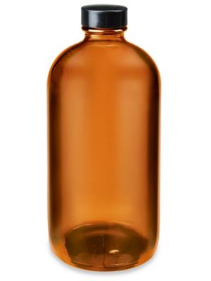 Amber Boston Round Glass Bottles Bulk Pack - 16 oz S-25843 - Uline