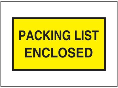 "Packing List Enclosed" Full-Face Envelopes - Yellow, 7 1/2 x 5 1/2" S-2589