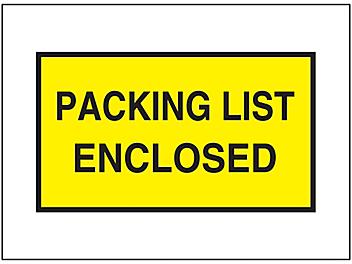 "Packing List Enclosed" Full-Face Envelopes - Yellow, 7 1/2 x 5 1/2" S-2589