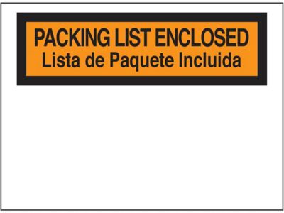 English/Spanish Packing List Envelopes - "Packing List Enclosed",  7 1/2 x 5 1/2" S-2590
