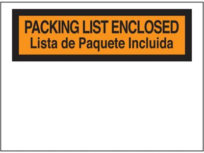 English/Spanish Packing List Envelopes - "Packing List Enclosed", 7 1/2 x 5 1/2" S-2590