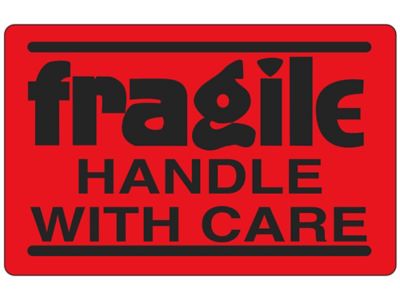 Fluorescent Shipping Labels - "Fragile/Handle with Care", 2 x 3"