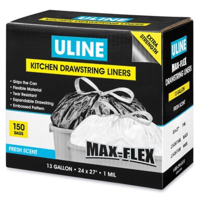 Uline Max-Flex Fresh Scent Drawstring Trash Liners - 13 Gallon, Black S-26116BL