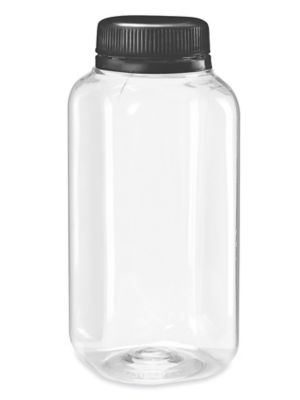 Clear Square Plastic Juice Bottles Bulk Pack - 8 oz, Black Cap S-26280B-BL