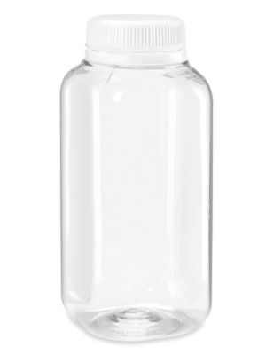 Clear Square Plastic Juice Bottles Bulk Pack - 8 oz, White Cap S-26280B-W