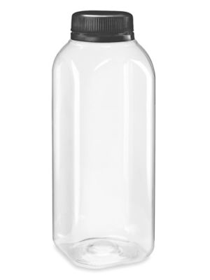 Clear Square Plastic Juice Bottles Bulk Pack - 12 oz, Black Cap S-26281B-BL