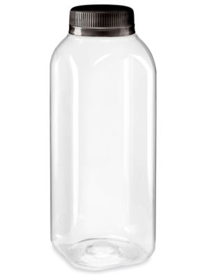 Clear Square Plastic Juice Bottles Bulk Pack - 12 oz, Black Cap S