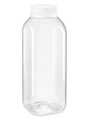 Clear Square Plastic Juice Bottles - 12 oz, White Cap S-26281W