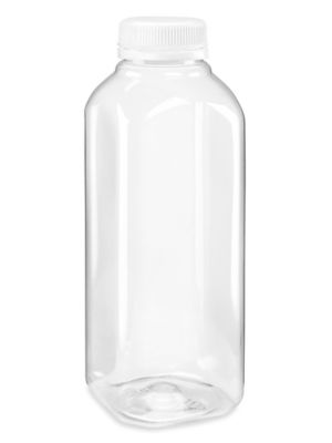 Clear Square Plastic Juice Bottles - 16 oz, White Cap S-26282W