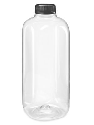 Clear Square Plastic Juice Bottles Bulk Pack - 32 oz, Black Cap S-26283B-BL