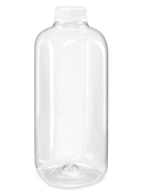 Clear Square Plastic Juice Bottles - 32 oz, White Cap S-26283W