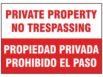  Enseigne anglais/espagnol – « Private Property No Trespassing »