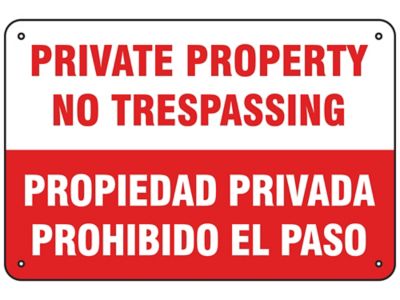 "Private Property No Trespassing" English/Spanish Sign - Aluminum S-26394A