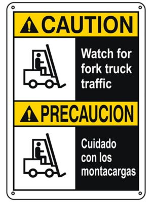 "Watch For Fork Truck Traffic" English/Spanish Sign - Plastic S-26397P