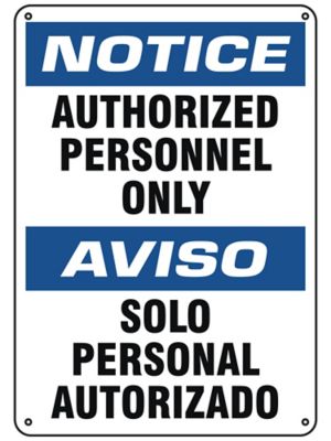 "Authorized Personnel Only" English/Spanish Sign - Plastic S-26398P