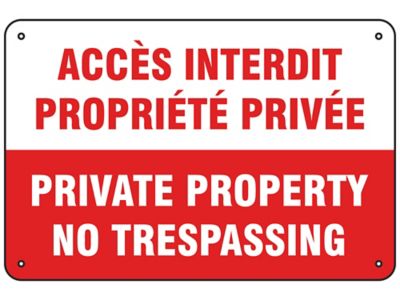 "Private Property No Trespassing" English/French Sign - Aluminum S-26400A