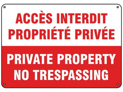 "Private Property No Trespassing" English/French Sign - Plastic S-26400P