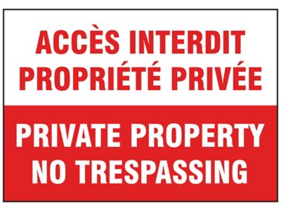 "Private Property No Trespassing" English/French Sign - Vinyl, Adhesive-Backed S-26400V
