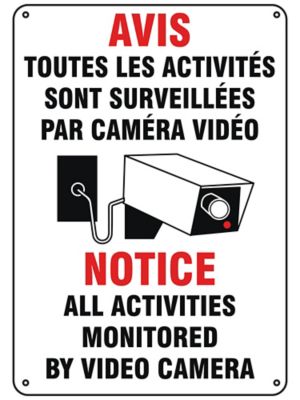 "Monitored By Video Camera" English/French Sign - Plastic S-26402P