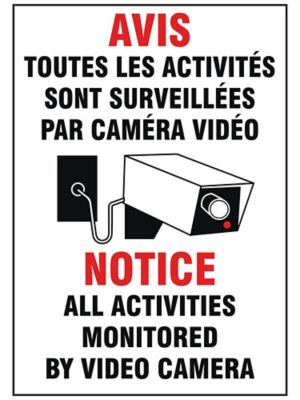 "Monitored By Video Camera" English/French Sign - Vinyl, Adhesive-Backed S-26402V