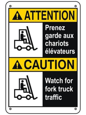 "Watch For Fork Truck Traffic" English/French Sign - Aluminum S-26403A