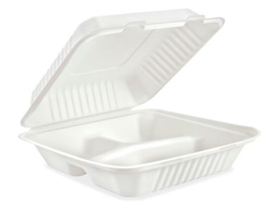 Compostable Hinged Containers - 36 oz, 3 Compartment S-26419