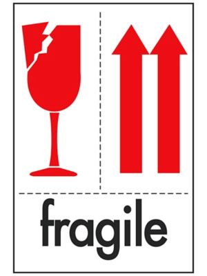 International Safe Handling Labels - "Fragile" with Red Arrows, 4 x 6"