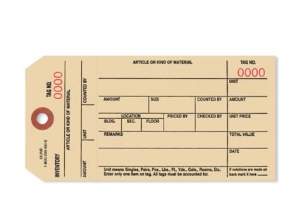 1-Part Stub Style Inventory Tags - Plain, #0000 - 0999