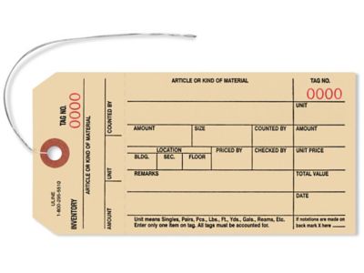 1-Part Stub Style Inventory Tags - Pre-wired, #0000 - 0999 S-2936PW - Uline
