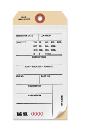 Two-Part Inventory Tags - Carbonless, #0000 - 0499