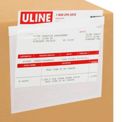 Enveloppes de bordereau d'expédition à ouverture par le haut – 9 1/2 x 6  po, transparent S-5941 - Uline