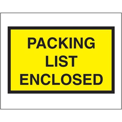 "Packing List Enclosed" Full-Face Envelopes - Yellow, 4 1/2 x 5 1/2" S-2985