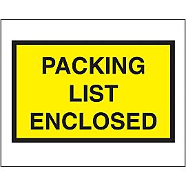 "Packing List Enclosed" Full-Face Envelopes - Yellow, 4 1/2 x 5 1/2"