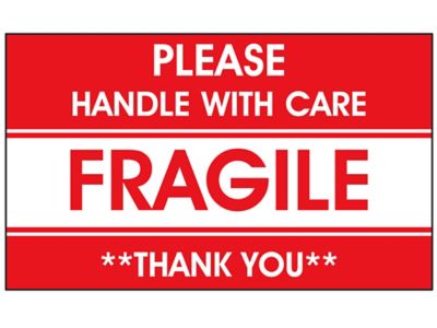 “Please Handle with Care/Fragile/Thank You” Label - 3 x 5" S-3004 - Uline