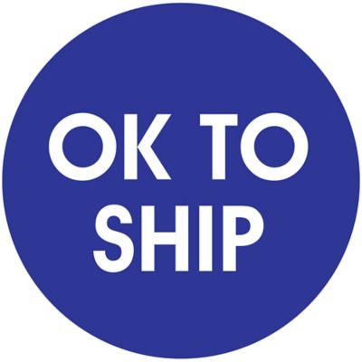 Étiquettes adhésives pour inventaire – « OK to Ship », 2 po, bleu royal, circulaire