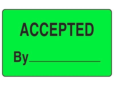 Étiquettes adhésives de production « Accepted by _____ » – 1 1/4 x 2 po