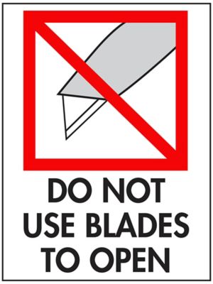 International Safe Handling Labels - "Do Not Use Blades to Open", 3 x 4"